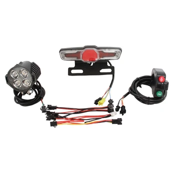 

12V-80V 12W 300 Lumen LED Front Light with Built-In Horn 36V-60V 5W Rear Light with Brake and Turn Function Switch for Electric