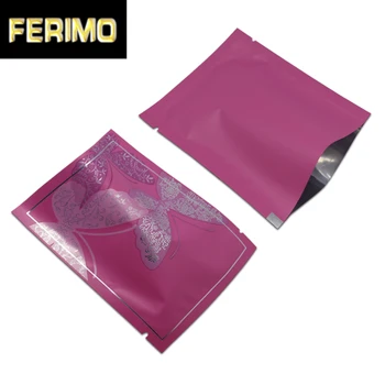 

Open Top Food Packaging Pouch Aluminium Foil Heat Seal Tear Notch Vacuum Seal Package Mylar Bag With Purple Printing Butterfly