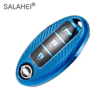

Carbon Fiber TPU Car Key Case For Nissan Qashqai Pathfinder Versa Tidda Murano Rogue X-Trail Smart Car Key Jacket With Keychains