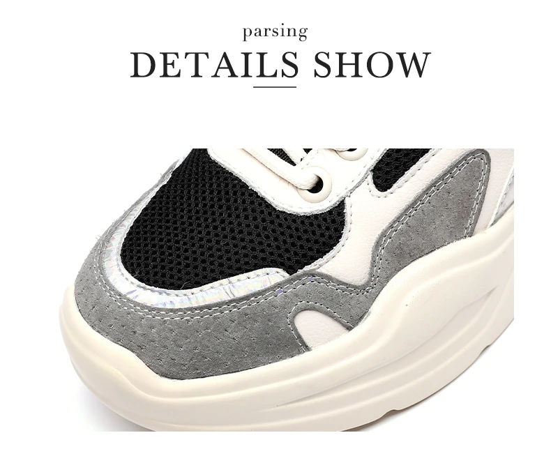 Smile Circle Women Sneakers Flat Platform shoes Genuine Leather Fashion Breathable Lace-up Student sneakers