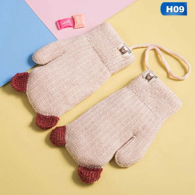 GLV0656H09 Детские перчатки с милыми рисунками из мультфильмов, теплые перчатки для мальчиков и девочек на зиму и осень, вязаные плотные детские варежки на палец - Цвет: GLV0656H09