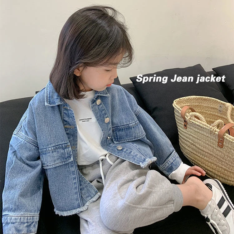 Girls' jacket Korean loose denim baby spring clothes 2021 children's casual and comfortable toddler birthday fashion clothing light green jacket