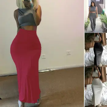 

Women's Long Maxi Skirt Candy Color Jersey Flared Summer Casual Solid Spring Autumn Sexy Party Skirt
