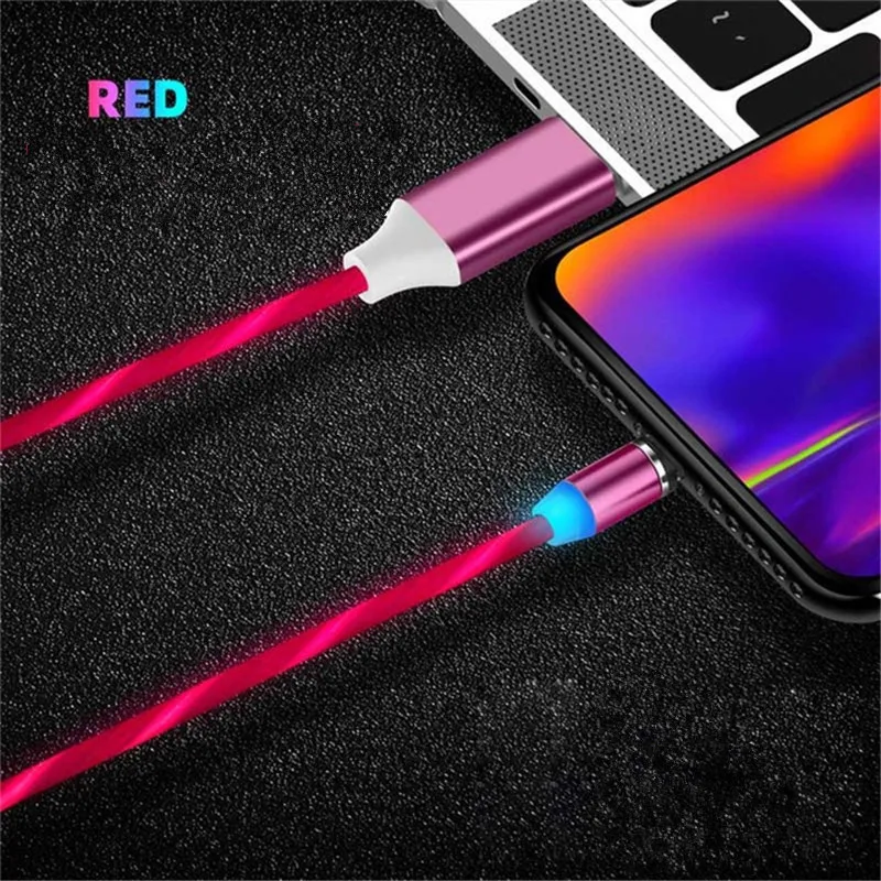 1 м светодиодный магнитный кабель mi cro USB C для Iphone Xiao mi redmi k20 6 pro s2 note 5a 5 4x2 3s 6a 4a go mi x 2s max 3 2 - Цвет: Rose red Cable plug