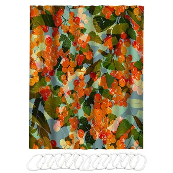 

Bathtub Machine Washable Easy Install Household Waterproof Polyester For Bathroom Fruits Pattern Shower Curtain With Hooks