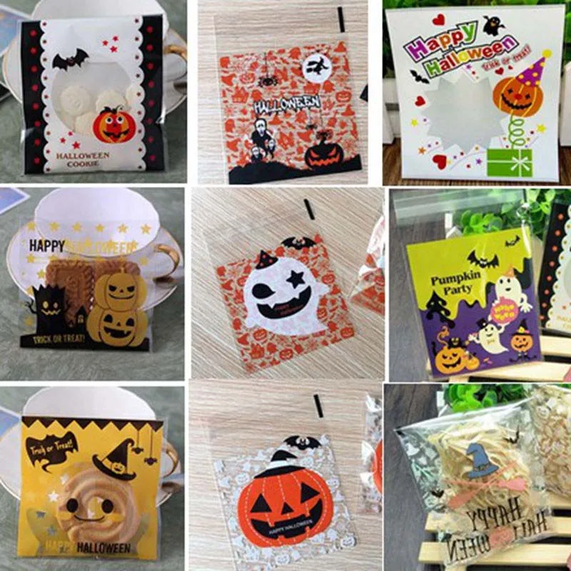 

100pcs Multistyle Halloween Cookie Candy Bread Packaging Bags Self-adhesive Plastic Bags Pouch Biscuits Snack Baking Package