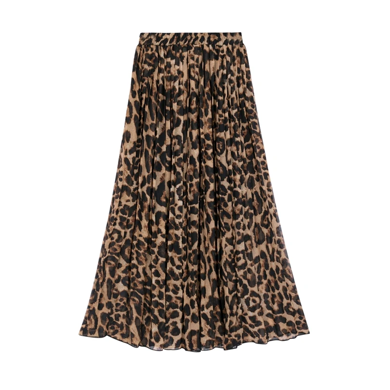 TingYiLi Летняя женская длинная леопардовая юбка эластичная высокая талия шифоновая плиссированная облегающая повседневная юбка макси