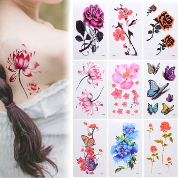 

60pcs/Set Small Temporary Tattoo Stickers Flowers Butterfly Waterproof For Women Arm Clavicle Body Art Hand Foot Back Legs