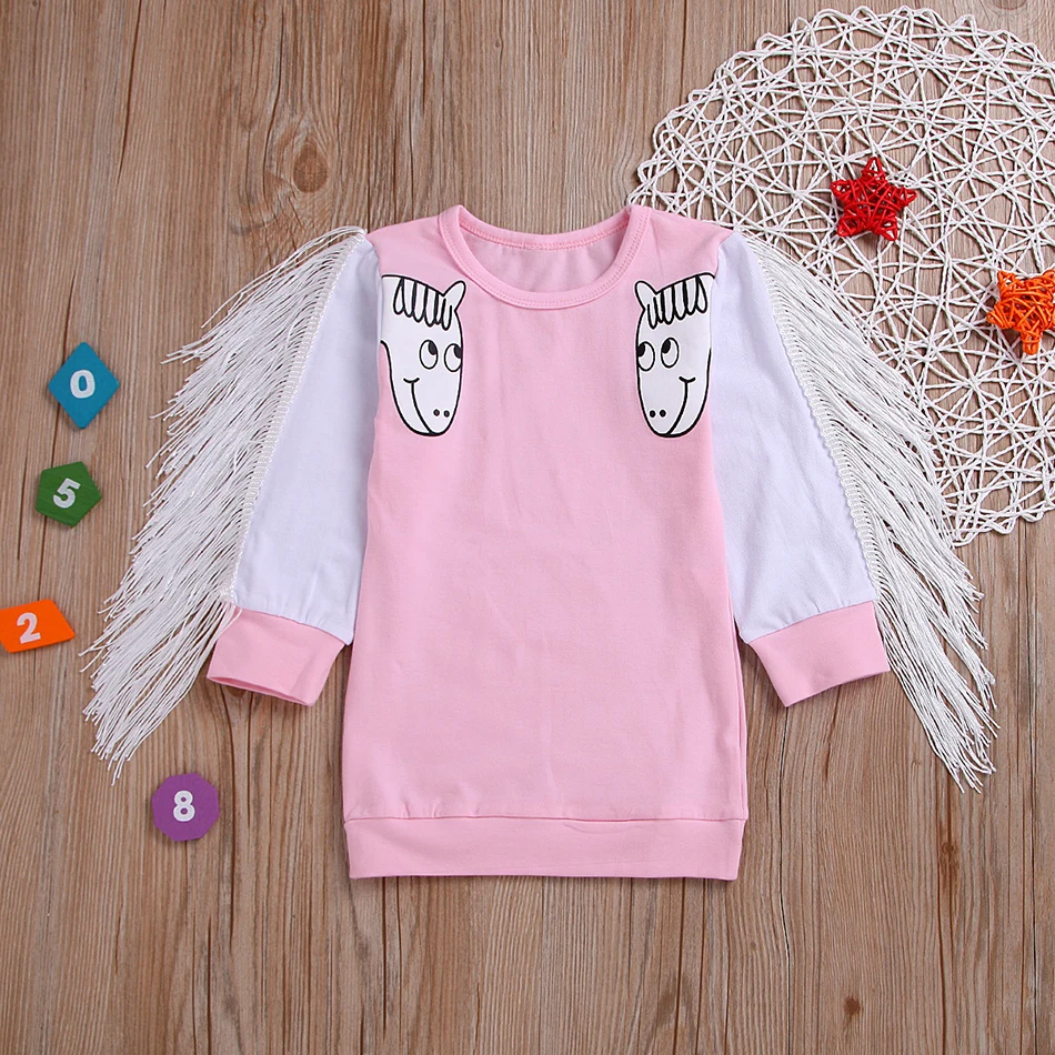 

2021 New Girls Cute Sweatershirt Outfit Cotton Children Clothes Kids Casual Long Sleeve Tassel Tops Clothes For 1-5 Years