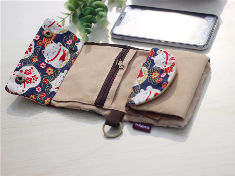 Handmade Three-Fold Fabric Wallet - Multi-Function Zipper Purse for Teens and Adults