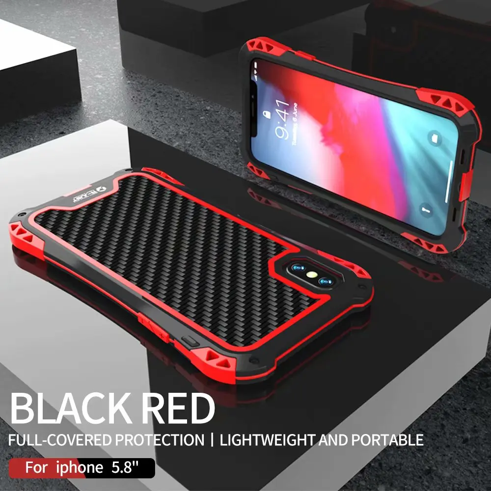 R-JUST AMIRA Открытый чехол для телефона для iphone Xs Max ТПУ углеродное волокно металлический бампер чехол прочный защитный чехол для iphone X XS XR