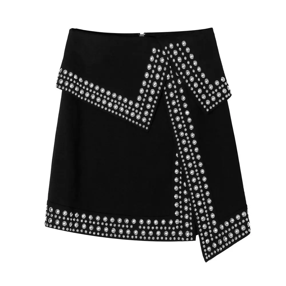 Punk Skirt Gothic Rivet Streetwear Clothes Women Ladies Autumn High Waist Short Asymmetric Skirts Mini Party Bottoms S-L