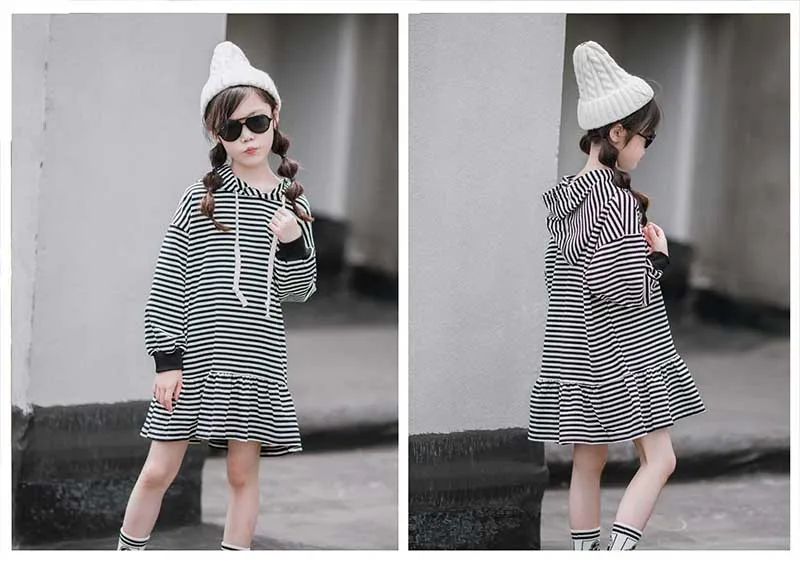 Mother And Daughter Clothing Girl Dress Autumn 2019 School Kids Sweatshirt Dress Striped Children Dresses Cotton Toddler Hoodies (5)