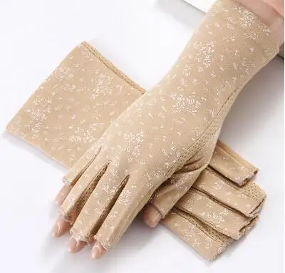 Summer Uv Protection Gloves Breathable Sport Anti-Slip Half Finger Gloves Female Thin Cycling Sun Protection Driving Gloves - Цвет: Золотой