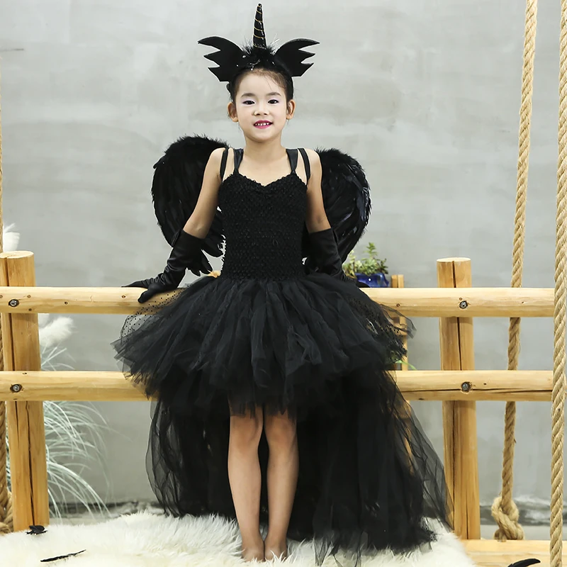 Robe de carnaval pour filles, ensemble de déguisement de licorne de  sorcière noire, tenue Tutus d'ange maléfique noir, vêtements Cosplay pour  enfants de 1 à 14 ans - AliExpress