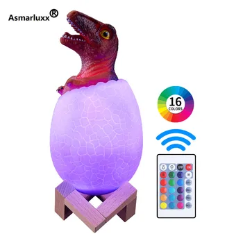 

Velociraptor Dinosaur Egg 3D Night Light Rechargeable Control Lamp 3 or 16 Colors Change Remote LED Light Gift Creative Lamp