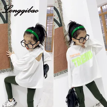 

Baby Girl T-shirt 2020 Spring New Medium Big Child Korean Loose Print Long Sleeve Fashion Casual Backless Top Girl Clothes