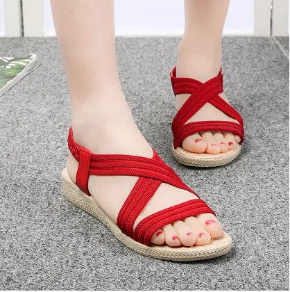 

2019 Summer New Style Foot Covering Flat WOMEN'S Sandals Large Size Elastic Band Fish Mouth Gladiator Sandals Sandals