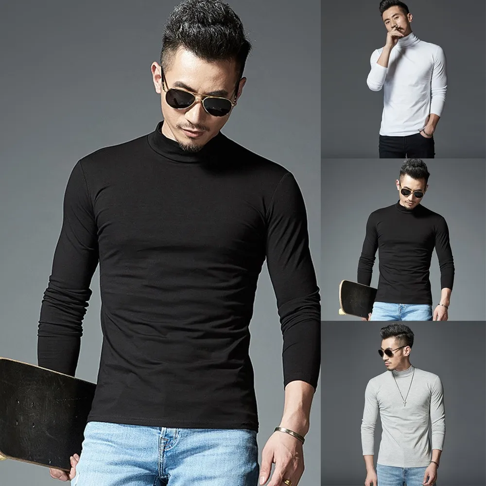 Men's Long-Sleeved T-Shirt Solid Color Half High Neck Thin Bottoming Shirt Fashion Tops Casual Home Wear Tops Male Nightwear New