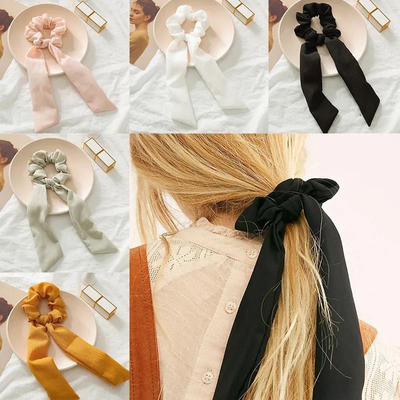 

New Women Girls Elegant Candy Colors Knot Ribbon Simple Soft Elastic Hair Bands Scrunchies Rubber Band Headband Hair Accessories