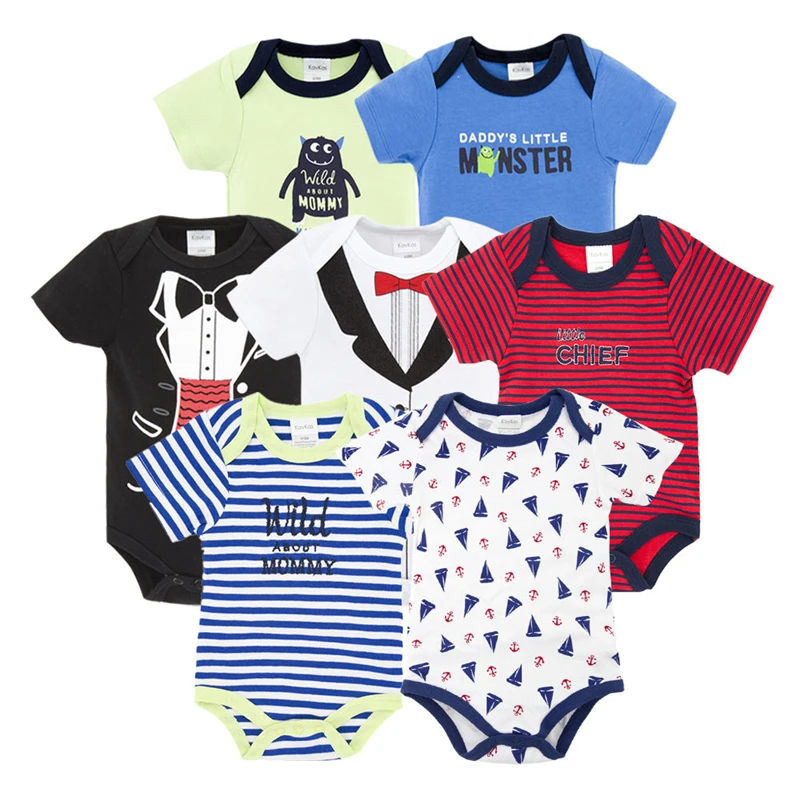 217621772246 Roupa De Bebe/7 шт., летние детские комбинезоны с короткими рукавами для новорожденных, хлопковая одежда боди с принтом для маленьких девочек и мальчиков комбинезоны на возраст от 0 до 12 месяцев - Цвет: 217621772246
