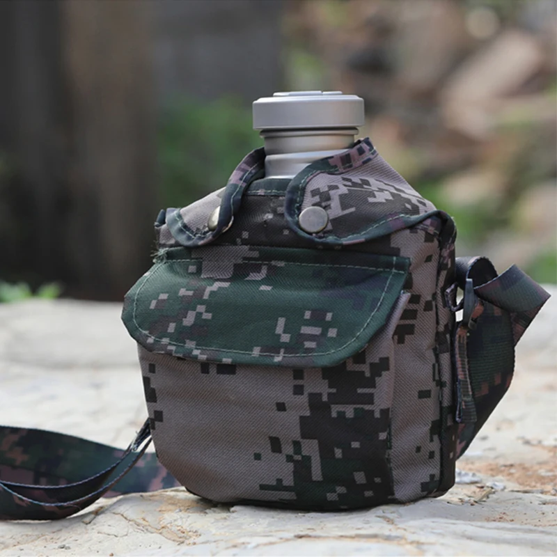 Outdoor Kettle Water Bottle Set with Camouflage Cover Hiking Camping Picnic Travel Accessory Military Canteen
