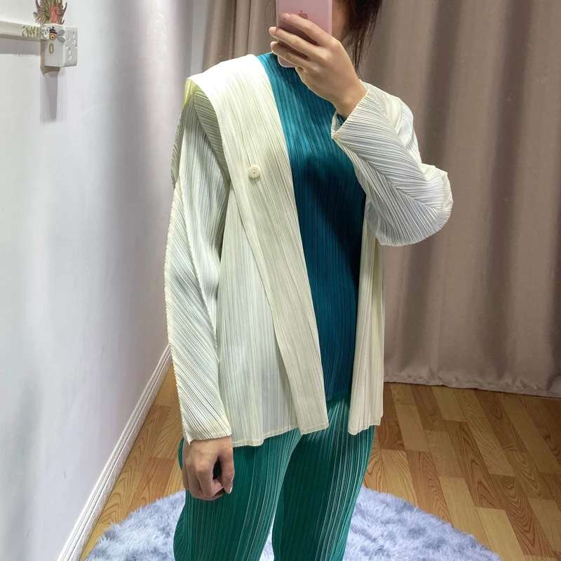 Весенняя плиссированная куртка с капюшоном MIYAKE, японская импортная однотонная приталенная куртка с длинным рукавом на одной пуговице большого размера