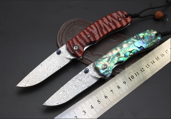 

Damascus Steel Two colors Folding Knife 58HRC Outdoor Self Defense Camping Hunting Survival Knives EDC Sharp Tactical Pocket