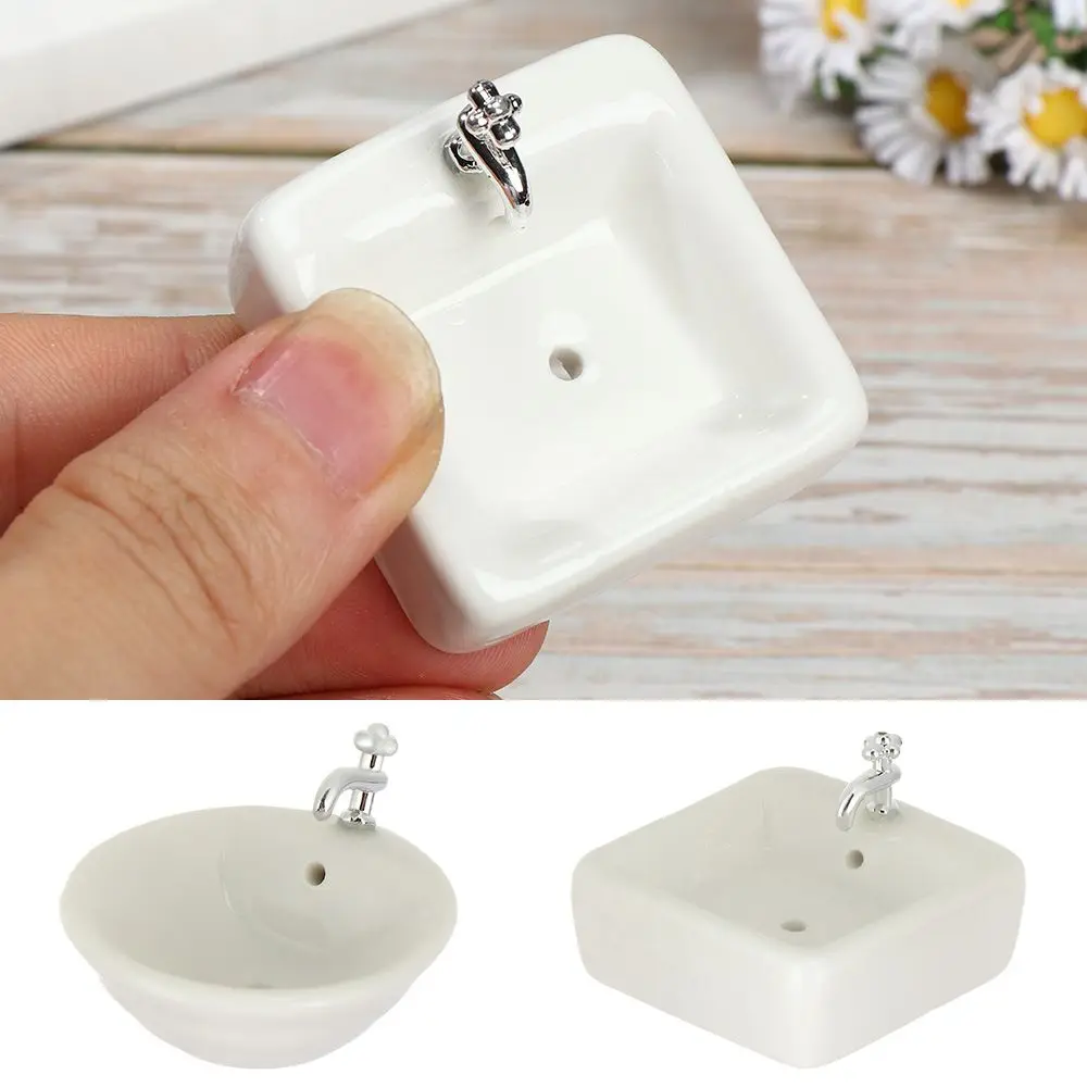 1:12 Dollhouse Miniature Bathroom Sink Ceramic Wash Basin Model Accessories T H5 