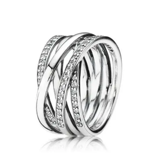 Anillo pandora de Plata de Ley 925 para mujer, sortija de cristal entrelazada, trabajo abierto, eternidad, regalo de fiesta de boda, joyería de moda