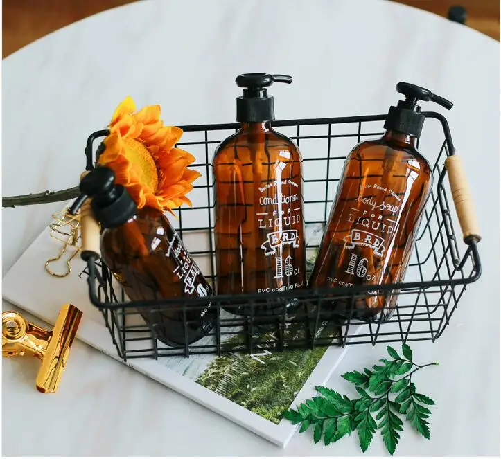 Nodic Style Brown Color Dispenser Hand-press Soap Bottle Bath Shower Liquid Shampoo &amp Conditioner Glass | Красота и здоровье
