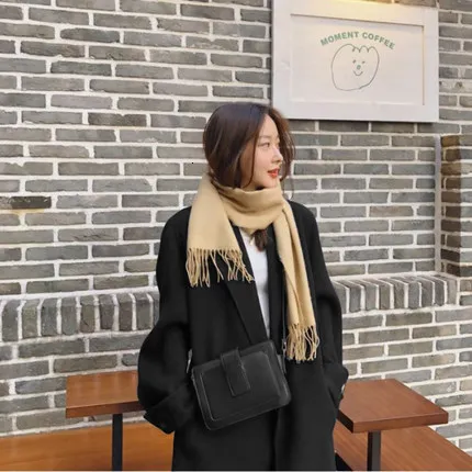 Autumn and Winter New Korean Style Woolen Coat Women Wild Fashion Ladies Woolen Coat Double-breasted Solid Color F191