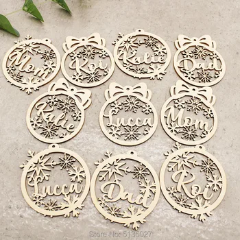

Personalized Name Ornaments, Laser Cut Snowflakes For Christmas Tree, Custom Xmas Baubles Set, Wooden Hanging Decorations Gift