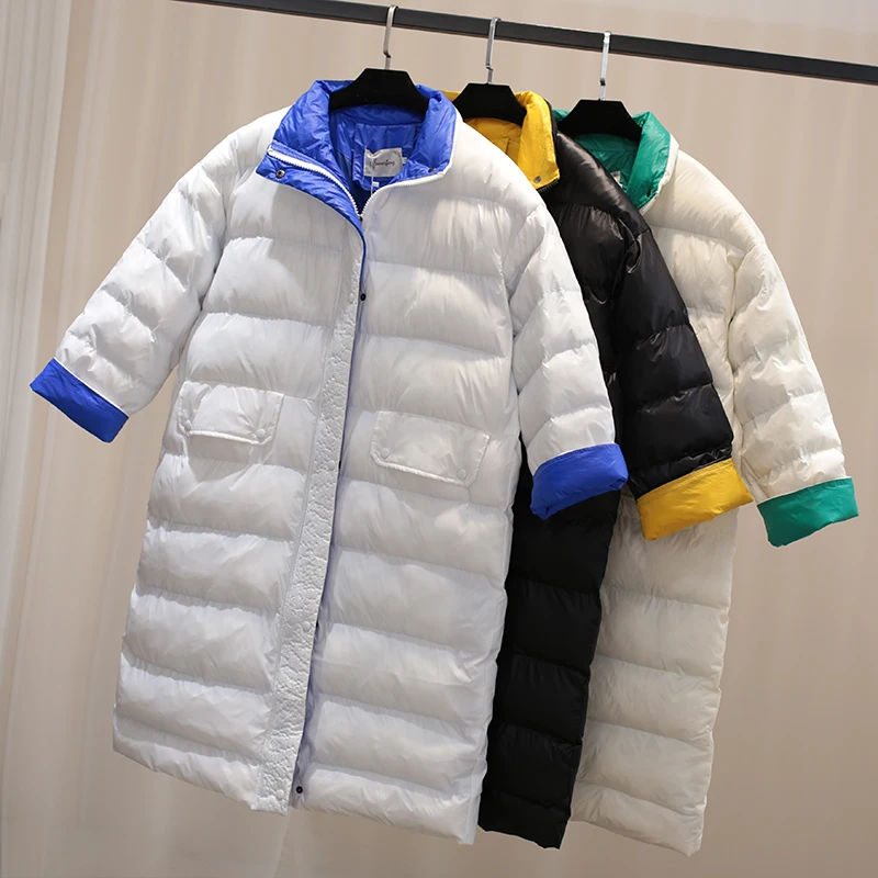 Женское зимнее длинное пальто новое ультра легкое белое пуховое пальто Женская тонкая пуховая куртка ветрозащитное пуховое пальто
