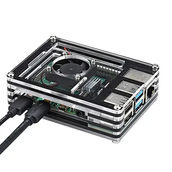 

PC Cooling fan Acrylic Case for Raspberry Pi 4 Model B, Case with Cooling Fan & 4PCS Heatsinks PC Computer Fan CPU-L1230