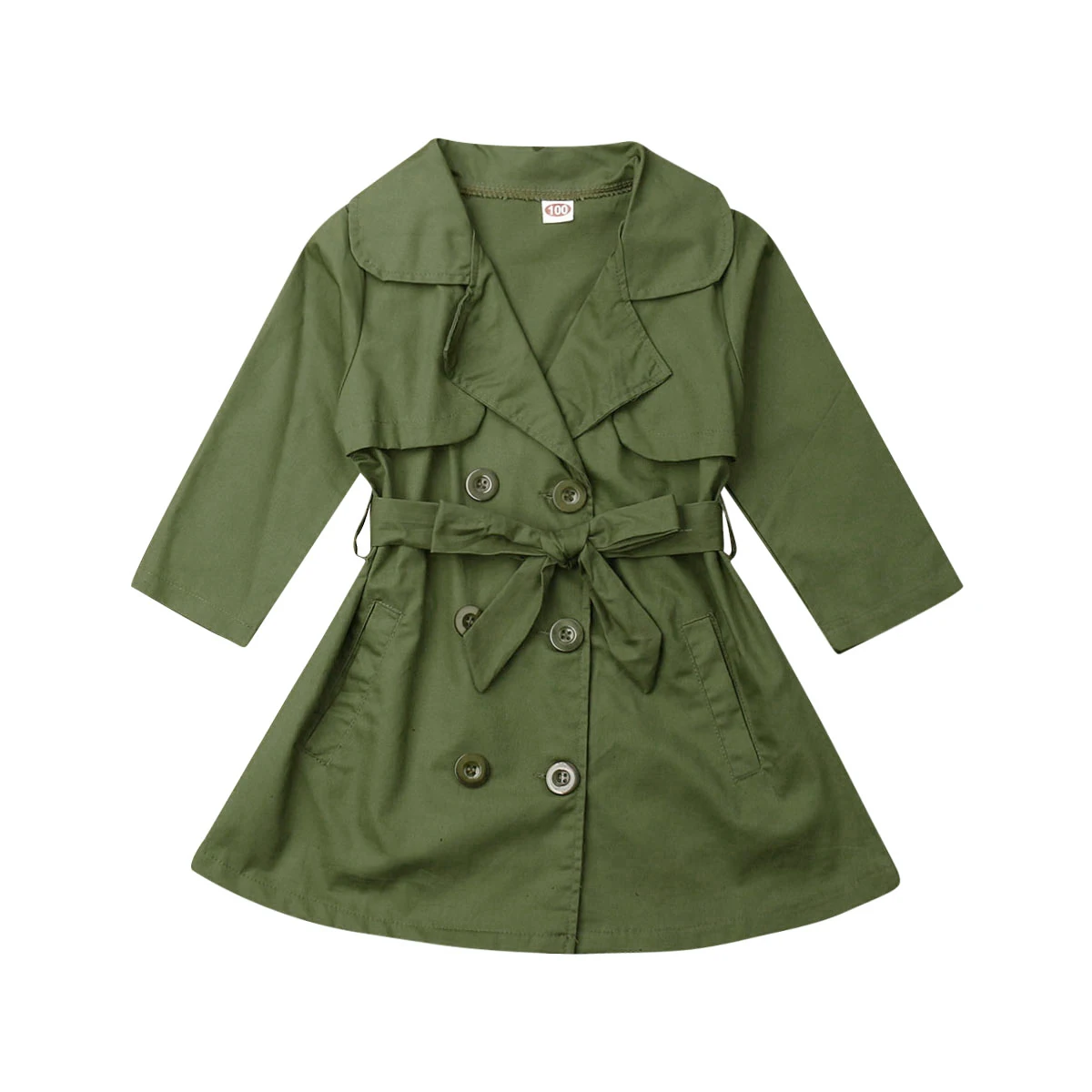 Детский плащ; одежда для маленьких девочек; осенний плащ; двубортное Стеганое пальто на пуговицах; ветровка; Верхняя одежда; парка; пальто; Быстрая - Цвет: Amry Green