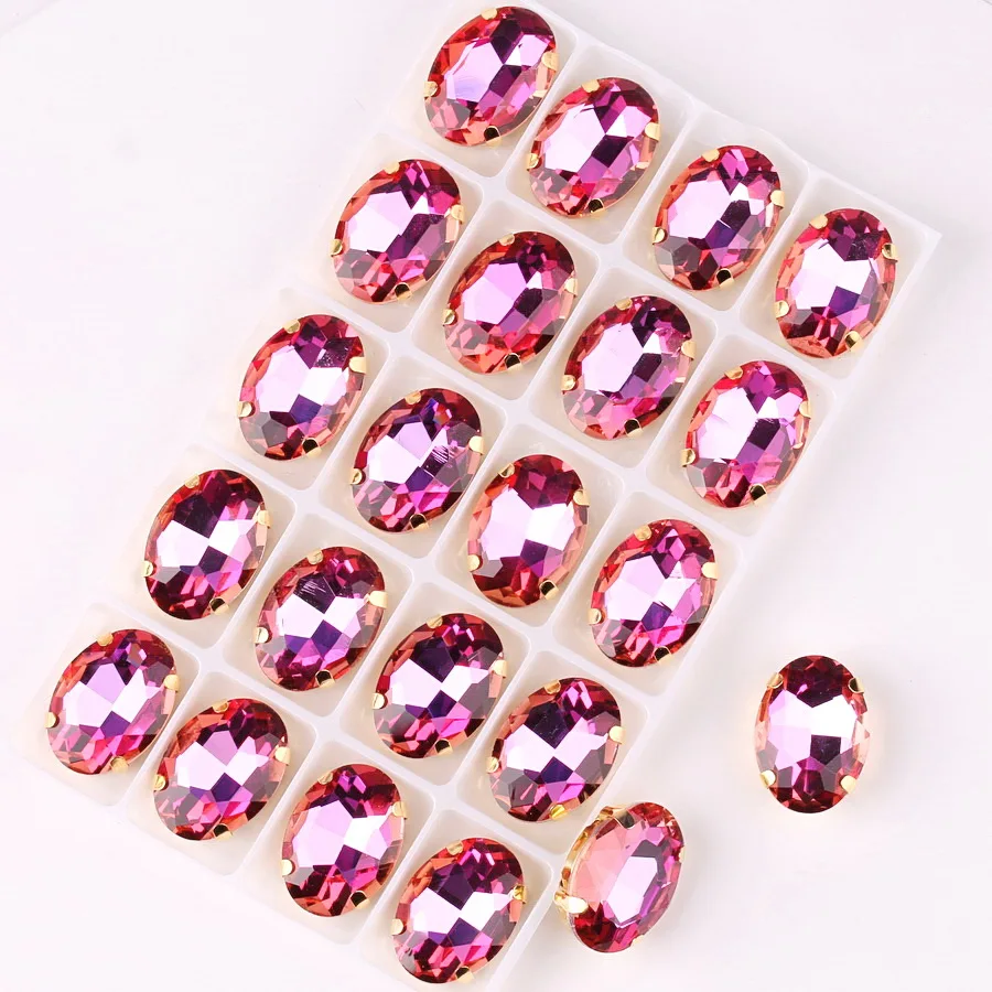 타원형 골드 클로 설정 무지개 및 젤리 AB 색상 유리 크리스탈, 라인석 아플리케 DIY 바느질, 10*14mm, 13*18mm, 팩당 20 개