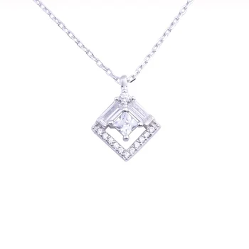 

Hollow Zircon Square Necklace 925 Sterling Silver Necklaces For Women Geometric Chain Collar Pendants Fashion Jewelry