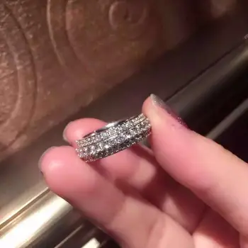 

925 Silver Zircon Row Drill Wedding Ring Moving Round Royal Finger Ring Luxury Princess Engagement Wedding Party Fine Jewelry