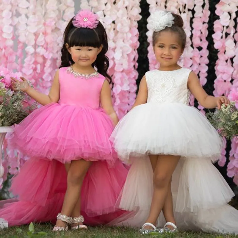 

Cute Baby Girl Birthday Dress Layered Train O Neck Flower Girl Dress Princess Birthday Party Gown 1-14Y