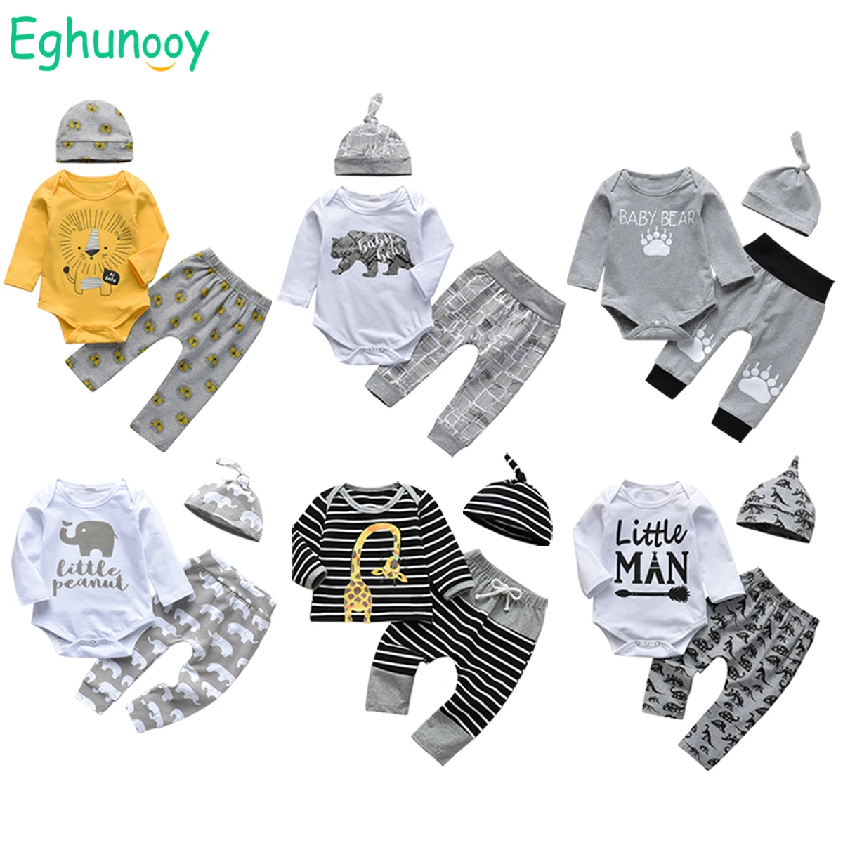 Special Price Romper Newborn Infant Baby-Boy Outfits-Set Pant Long-Sleeve Cotton Cartoon Hat 3pcs Casual aKwjMq9QMmo