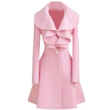 

Fashion Womens Slim WOOL Warm Long Coat Jacket Trench Windbreaker Parka Outwear Pink Size XL