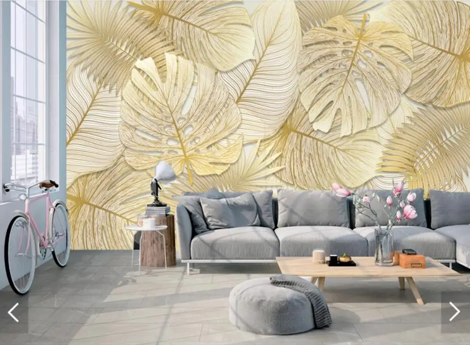 Тропические листья растений золотые обои Фреска 3D печатные фото обои рулоны Настенный декор живопись для спальни контактная бумага