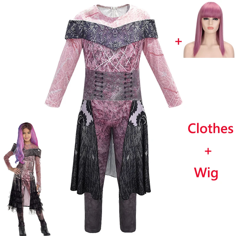 856-Wig Платье для маленьких девочек платье королевы, значит, изображением героев фильма «наследники» 3 Mal Берта Малефисента Косплэй Одри костюм карнавальный костюм на Хэллоуин Одежда для вечеринки комбинезоны - Цвет: 856-Wig