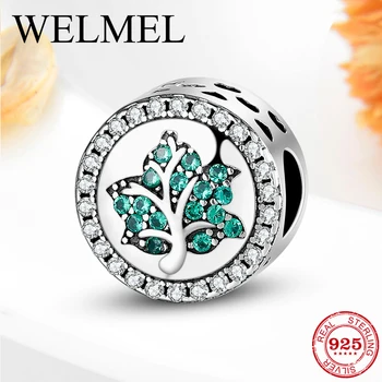 

2019 New 925 Sterling Silver Tree of Life Fine Beads Green Zircon Charm Fit Original European 925 Bracelet Necklace DIY Jewelry