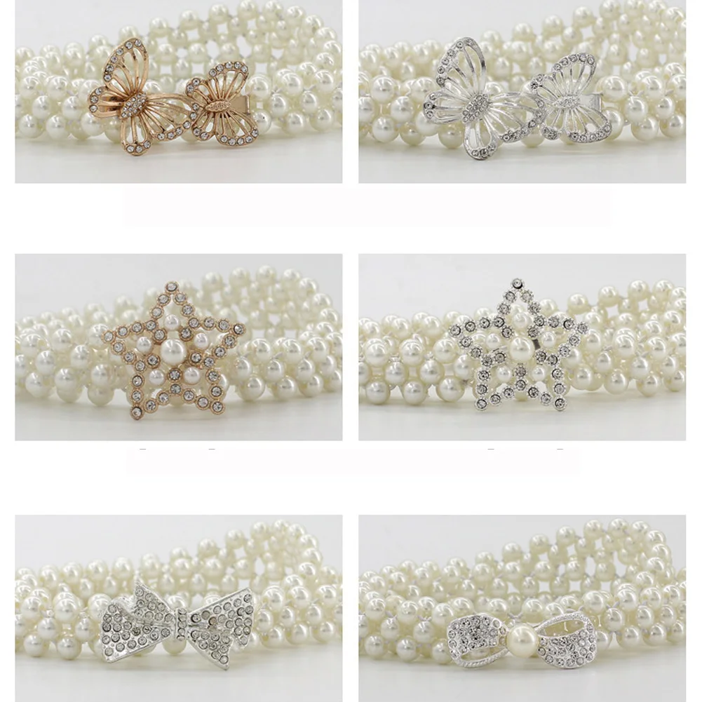 1 шт. Элегантный женский ремень с жемчугом пояс эластичной пряжкой жемчужный