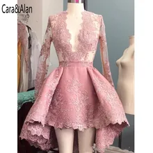 Cara&Alan, розовое платье с аппликацией, платье для выпускного вечера, длинные рукава, глубокий v-образный вырез, элегантные вечерние платья для выпускного вечера 8 класса