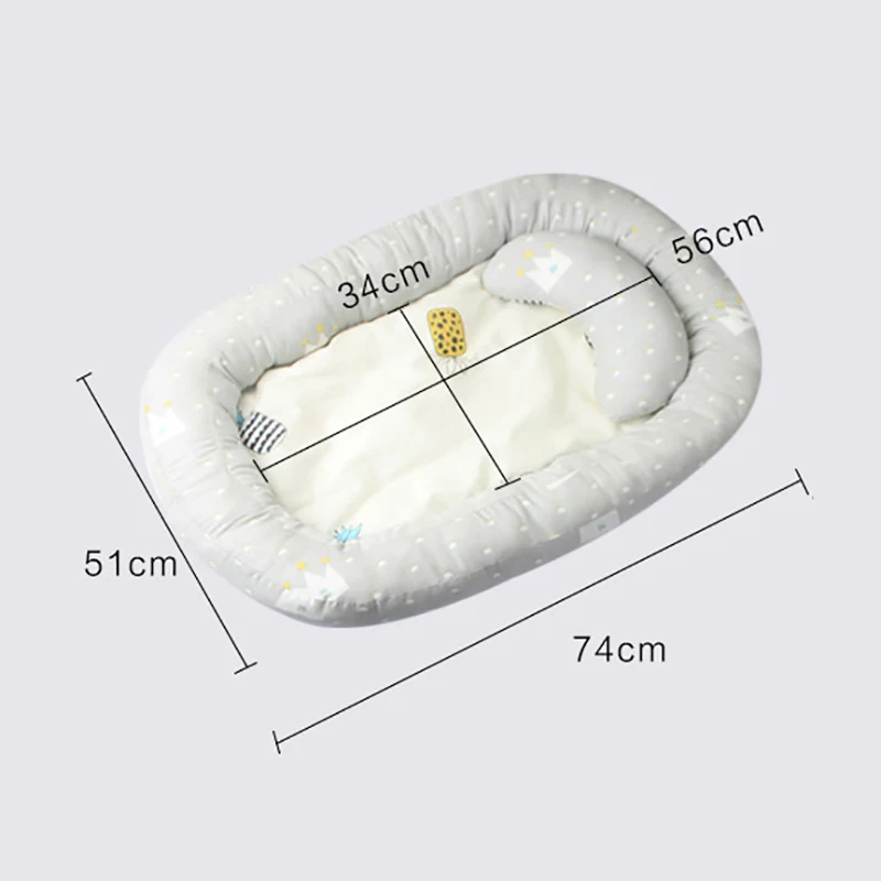 Baby Bed With Pillows 74*51cm Dot Travel Bassinet For 0-4M Portable Newborn Toddler Breathable Bed Lounger Sleep Nest