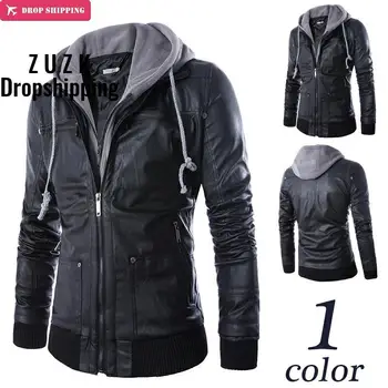 

Drop ShippingMen PU leather jackets , New brand plus casual mens leather jackets and coats with hat Winter warm jaqueta couro