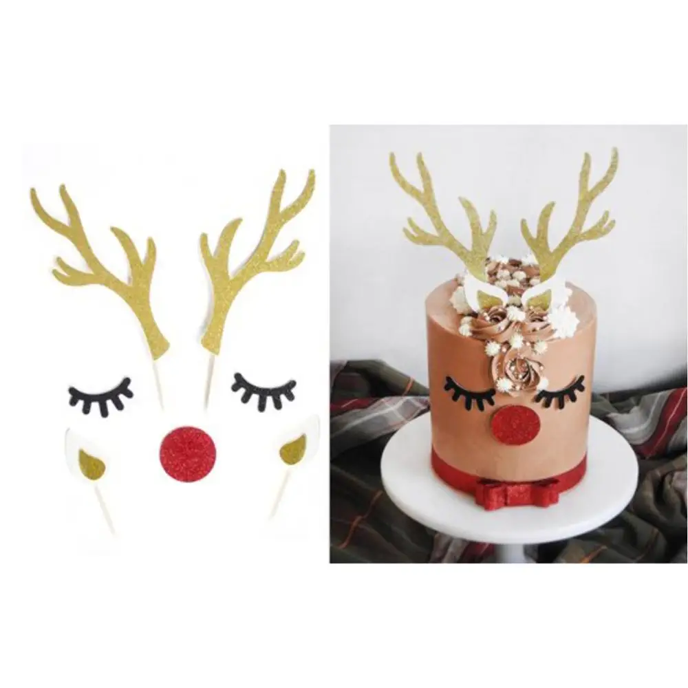 

1pcs Elk/Rabbit cake topper set happy birthday unicorn wedding Christmas party favors cake decorating tools supplies